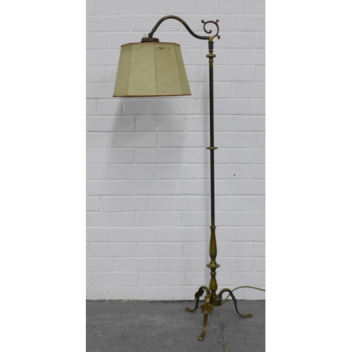 274 - Early 20th century brass standard lamp and shade, 130cm high