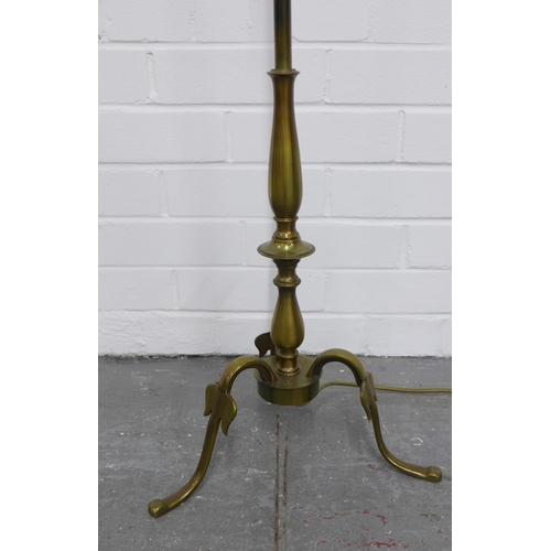 274 - Early 20th century brass standard lamp and shade, 130cm high