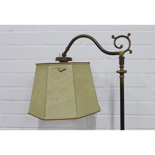 274 - Early 20th century brass standard lamp and shade, 130cm high