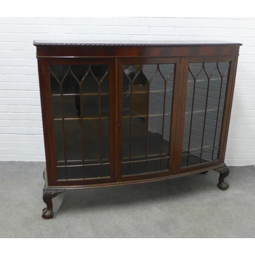 279 - Mahogany bow fronted cabinet with astragal glazed doors , shelved interior, on carved cabriole legs,... 