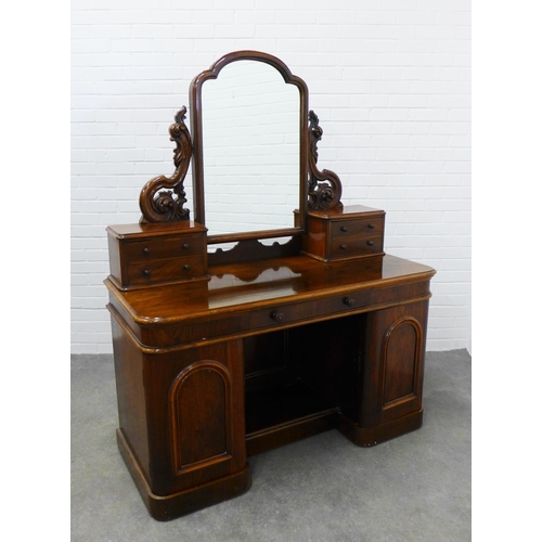 293 - Victorian mahogany and rosewood dressing table with Duchess style top and mirror, flanked by jewel d... 