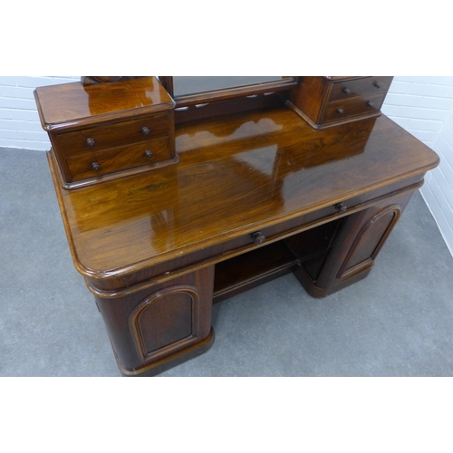 293 - Victorian mahogany and rosewood dressing table with Duchess style top and mirror, flanked by jewel d... 