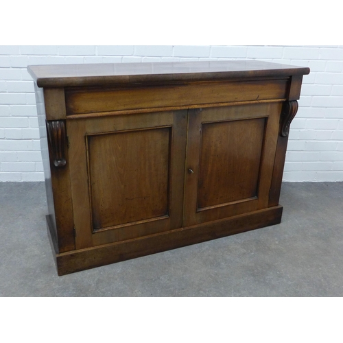 305 - 19th century mahogany credenza with a long frieze drawer over a pair of panelled cupboard doors, ope... 