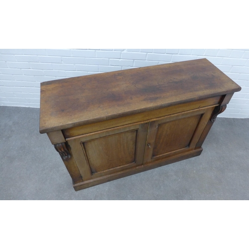 305 - 19th century mahogany credenza with a long frieze drawer over a pair of panelled cupboard doors, ope... 