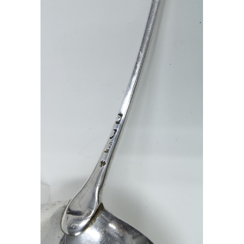 31 - 18th century silver ladle, Old English pattern, London circa 1760's, 34cm