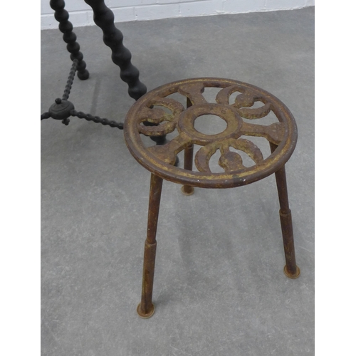 312 - Victorian ebonised Gypsy bobbin table together with a metal tripod stand. 65 x 59cm. (2)