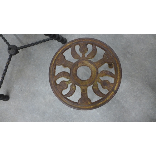 312 - Victorian ebonised Gypsy bobbin table together with a metal tripod stand. 65 x 59cm. (2)