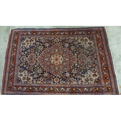 319 - Persian rug with all-over foliate pattern, ivory spandrels and blue borders,  166 x 110cm