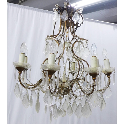 320 - Brass & crystal eight branch chandelier, 75 x 66cm