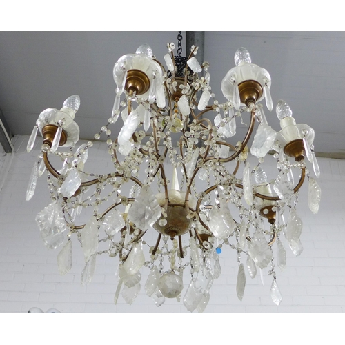 320 - Brass & crystal eight branch chandelier, 75 x 66cm