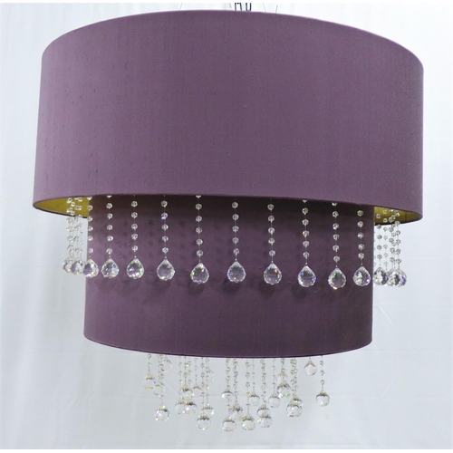 321 - Heathfield & Co contemporary two-tier purple silk and glass drop chandelier, largest shade 80cm