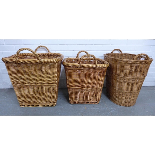 323 - Three wicker log baskets. 61 x 61 x 57cm. (3)