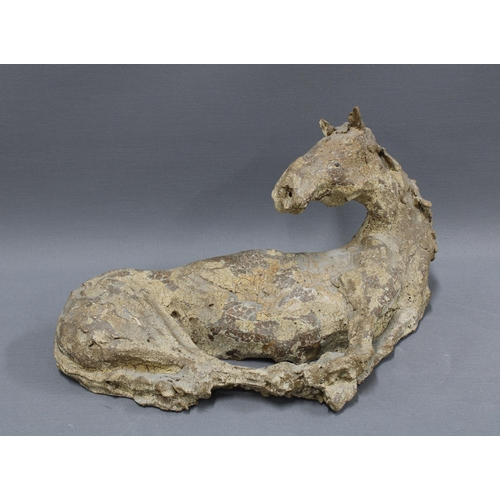 326 - Stoneware horse, modelled lying, apparently unsigned, 36cm long