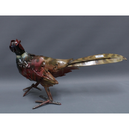 335 - A large painted metal model of a Pheasant, 58cm long