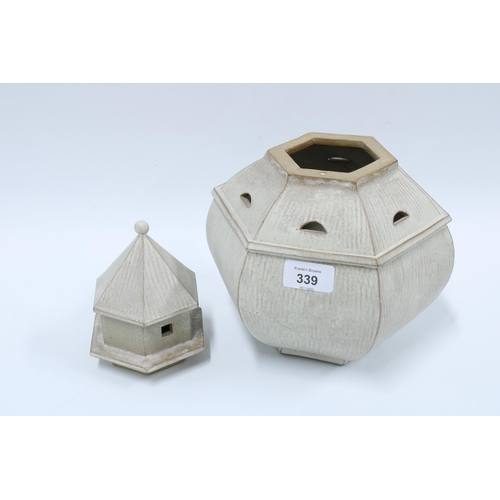 339 - Frank Pottinger RSA, stoneware dovecot jar and cover, 30cm