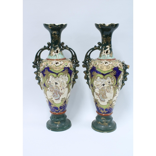 340 - A large pair of Japanese earthenware vases, 50cm (a/f) (3)