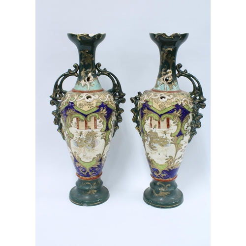 340 - A large pair of Japanese earthenware vases, 50cm (a/f) (3)