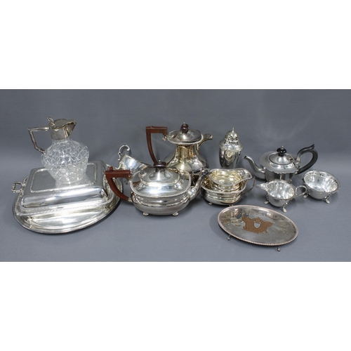 347 - Quantity of Epns wares to include tea sets, entrée dish and cover, claret jug, sauce boats, etc (a l... 