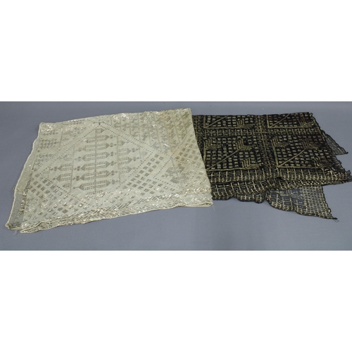 351 - Two Assuit shawls , the black and gold shawl approx. 100x 120cm and the other  220 x 80cm (2)