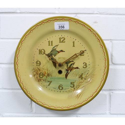 356 - Vintage Smiths tin plate wall clock 26cm diameter