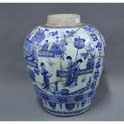 361 - Chinese blue and white vase, repaired with restorations throughout, with blue artemisia leaf mark to... 