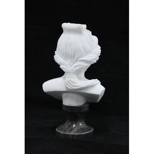 368 - White hardstone head and shoulders bust on a socle base, 25cm