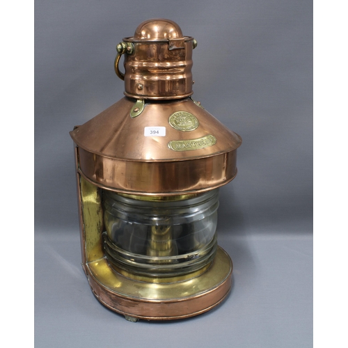 394 - Large copper and brass ships Masthead lantern, 58 x 35cm