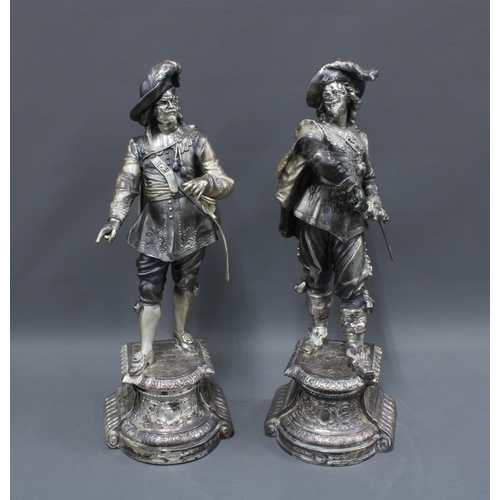 398 - Pair of silvered composite Cavelier figures, height 53cm (2)