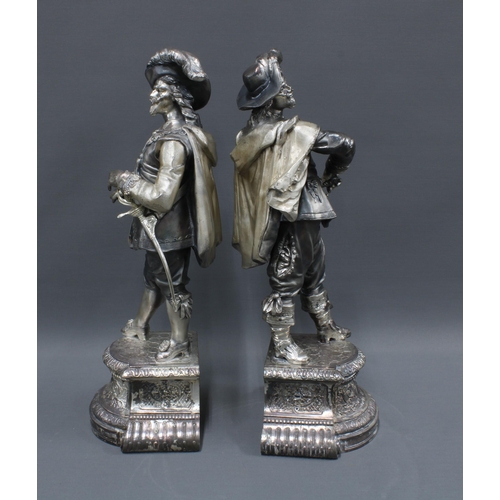 398 - Pair of silvered composite Cavelier figures, height 53cm (2)