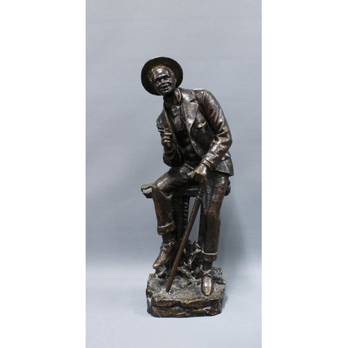 402 - 20th century patinated bronze figure of a smoking man, 55cm tall