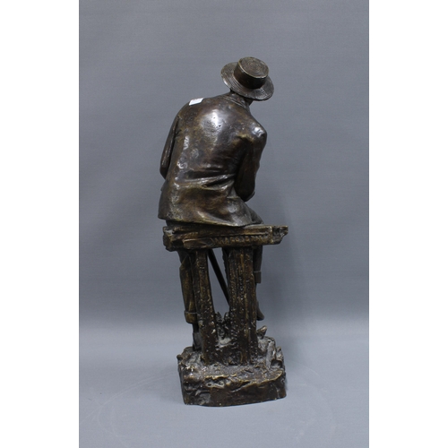 402 - 20th century patinated bronze figure of a smoking man, 55cm tall