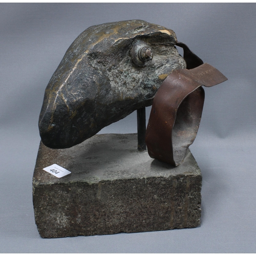 404 - Kirill Sokolov (RUSSIAN 1930 - 2004) Rams skull bronze sculpture on a heavy stone base, 23 x 26cm