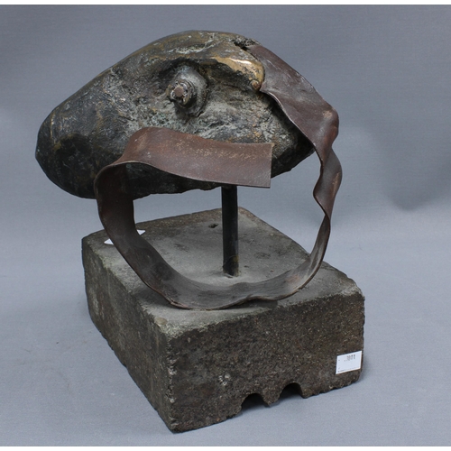 404 - Kirill Sokolov (RUSSIAN 1930 - 2004) Rams skull bronze sculpture on a heavy stone base, 23 x 26cm