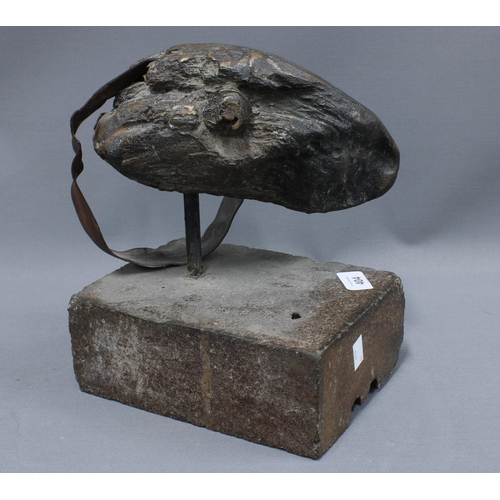 404 - Kirill Sokolov (RUSSIAN 1930 - 2004) Rams skull bronze sculpture on a heavy stone base, 23 x 26cm