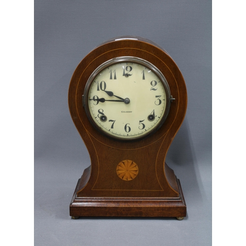 405 - Gilbert American mantle clock, mahogany case with inlaid paterae, 32cm high