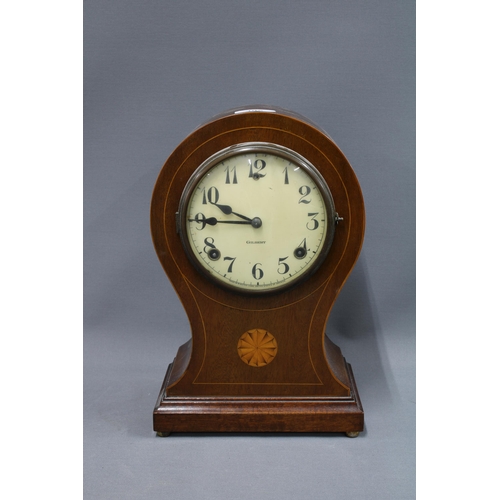 405 - Gilbert American mantle clock, mahogany case with inlaid paterae, 32cm high