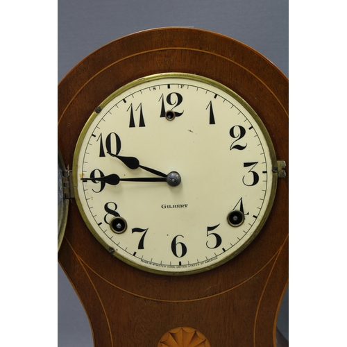 405 - Gilbert American mantle clock, mahogany case with inlaid paterae, 32cm high