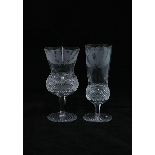 414 - A part suite of Edinburgh Crystal thistle etched glass to include a decanter and stopper, small wate... 