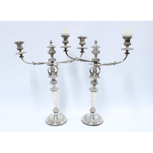 417 - Pair of silver plated candelabra, 52cm (2)