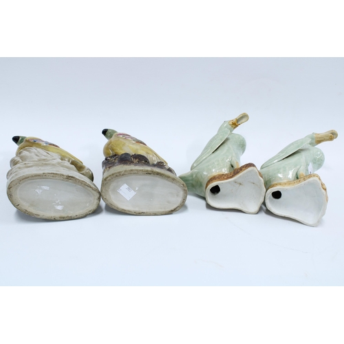 420 - Pair of pottery pheasant figures and a pair of celadon glazed ducks, (one a/f) 25cm (4)