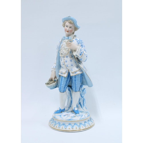 421 - Continental porcelain figure of a Gainsborough gent , 35cm