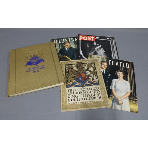 439 - Folder containing a Coronation souvenir book and 4 programmes on the Royal family. (5)