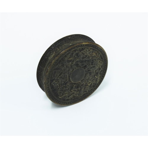 447 - Late Qing carved tortoiseshell box and cover of circular outline, 9.5cm diameter