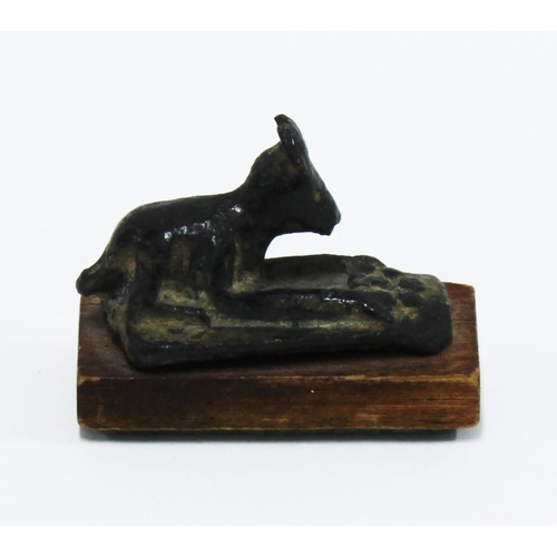 455 - Small Chinese carved jade horse, length 4cm together with a bronzed metal animal and two cold painte... 