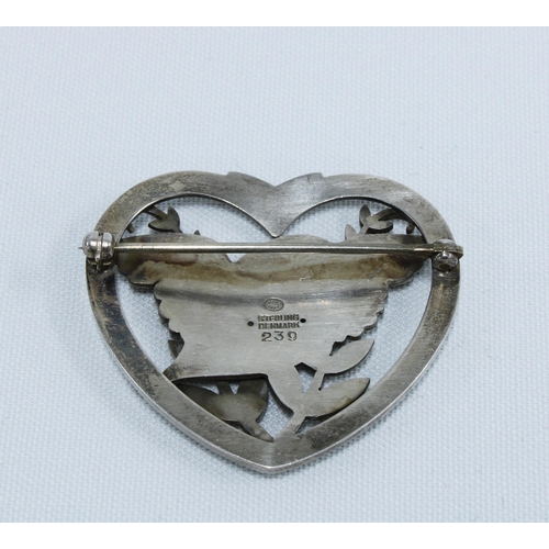 70 - Georg Jensen silver brooch with dove and olive leaves, designed by Arno Malinowski, with makers mark... 