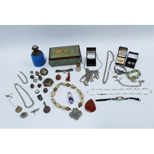 80 - Collection of vintage and later costume jewellery together with a French blue glass scent bottle and... 