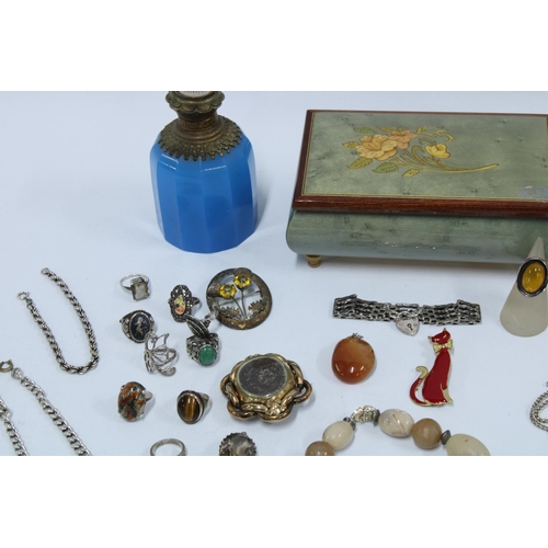 80 - Collection of vintage and later costume jewellery together with a French blue glass scent bottle and... 