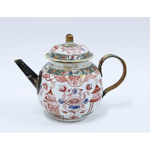 84 - 18th century Chinese porcelain teapot, spout and hand replaced (a/f) 13 x 18cm.