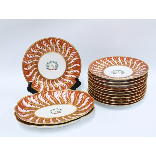 95 - Flight, Barr & Barr Worcester porcelain part service, with a gilded orange and white border with cen... 