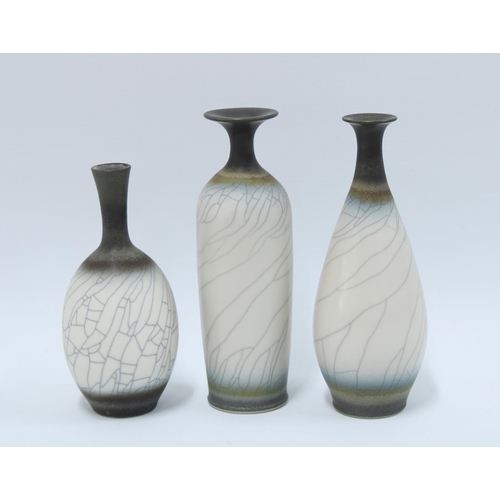 98 - A group of three David White studio pottery vases (3) 16cm.